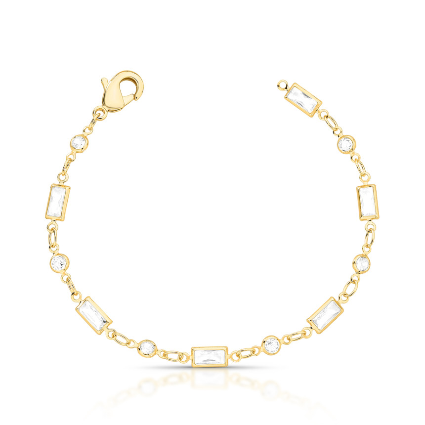 Pulseira c/ Zircônias Redondas e Retangulares Folheada a Ouro 18k