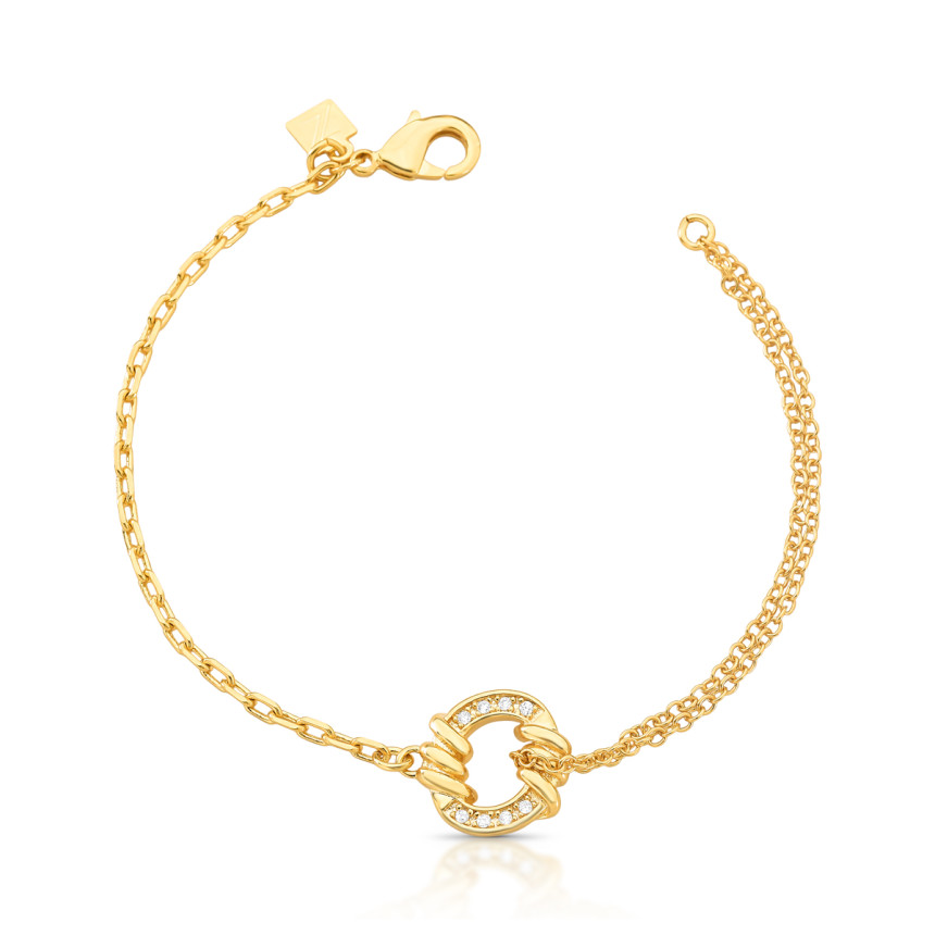 Pulseira Elo Oval Detalhes Cravejados Folheada a Ouro 18k