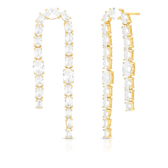 Brinco Fio Gotas de Zircônias Embutidas Folheada a Ouro 18k