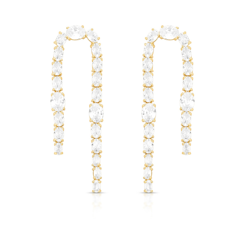 Brinco Fio Gotas de Zircônias Embutidas Folheada a Ouro 18k