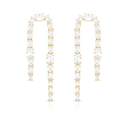 Brinco Fio Gotas de Zircônias Embutidas Folheada a Ouro 18k