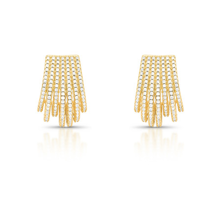 Brinco Gancho 7 Fios Cravejados Folheado a Ouro 18k