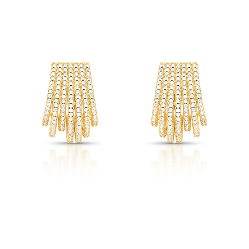 Brinco Gancho 7 Fios Cravejados Folheado a Ouro 18k