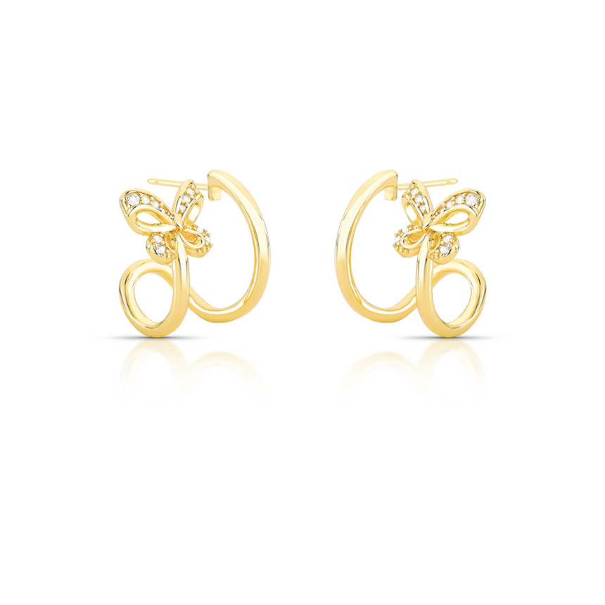 Argola Fio Duplo Liso c/ Borboleta Cravejada 15mm Folheada a Ouro 18k