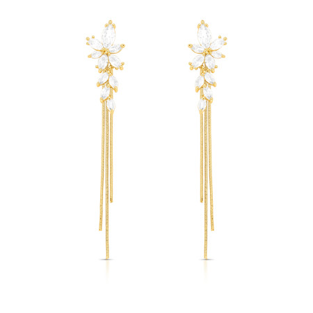 Brinco Flores de Zircônias c/ Franjas Folheada a Ouro 18k