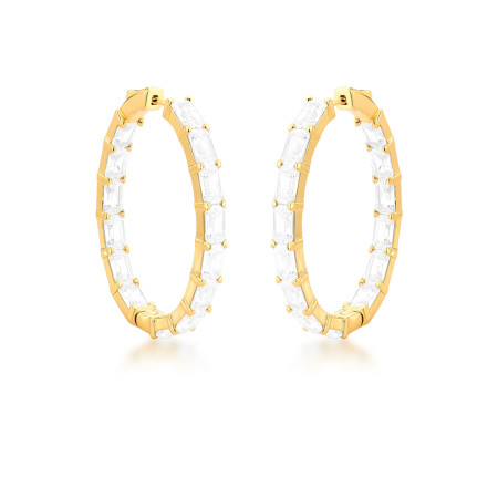 Argola Click Cravejada c/ Zircônias Baguete 40mm Folheada a Ouro 18k