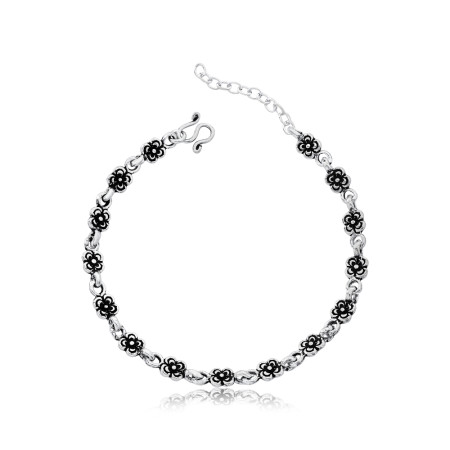 Pulseira Prata flores Envelhecidas