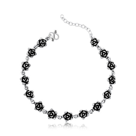 Pulseira Prata Rosas Envelhecidas