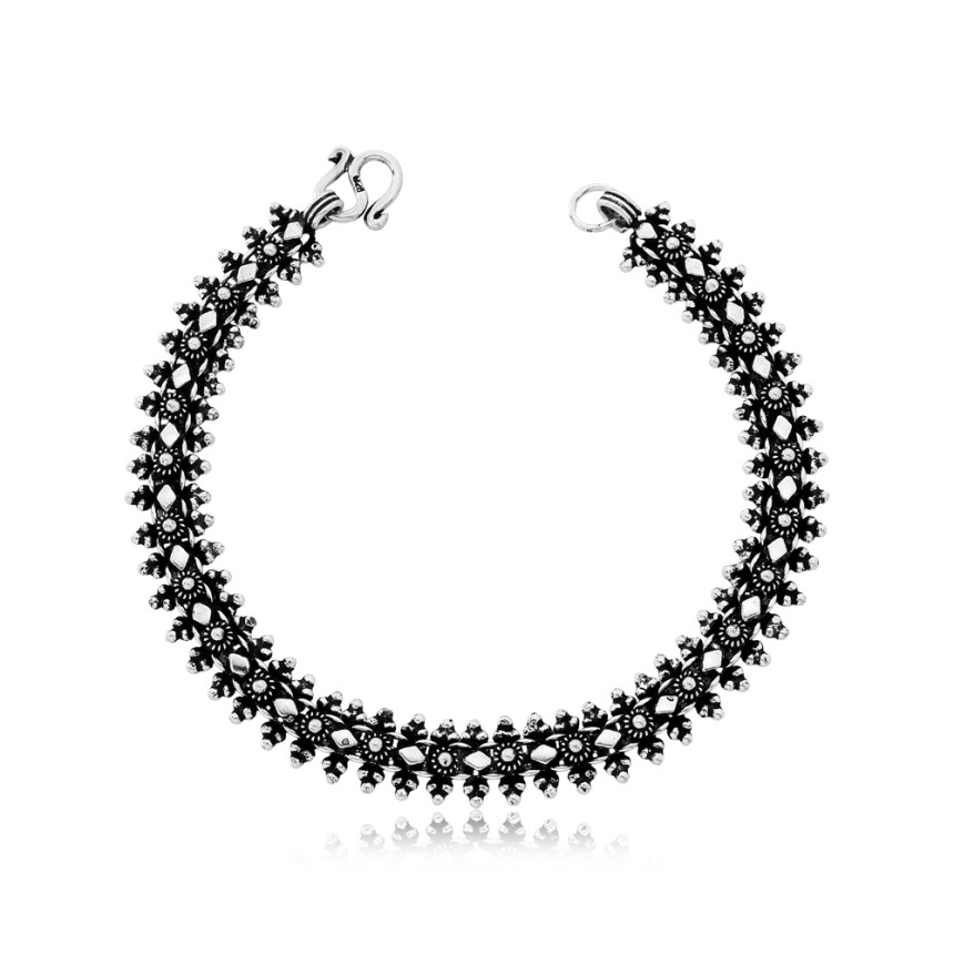 Pulseira Prata Pecum Uma Fileira e Losangos Lisos 19cm (8mm)