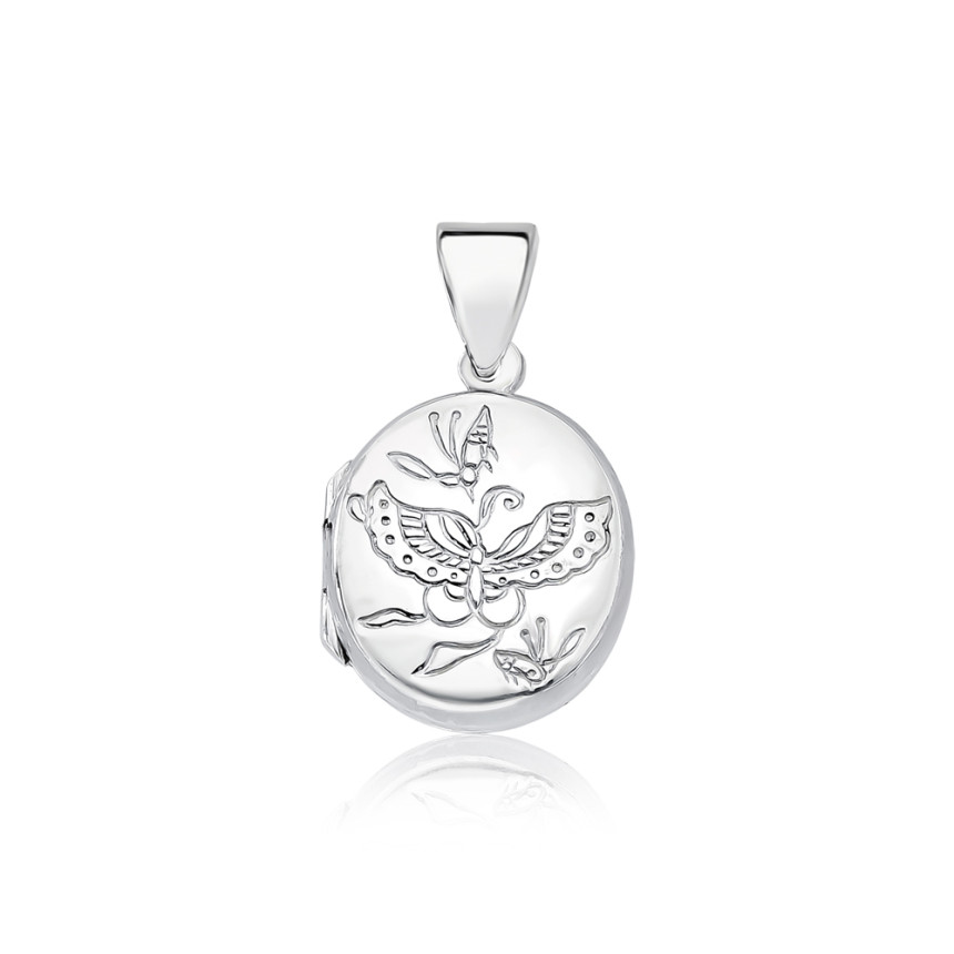 Pingente Prata Relicário Oval Borboleta