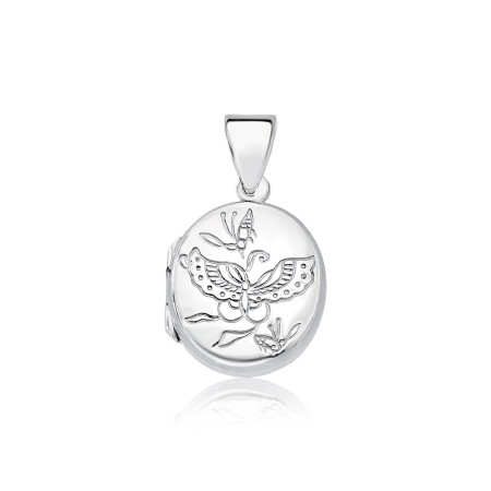 Pingente Prata Relicário Oval Borboleta