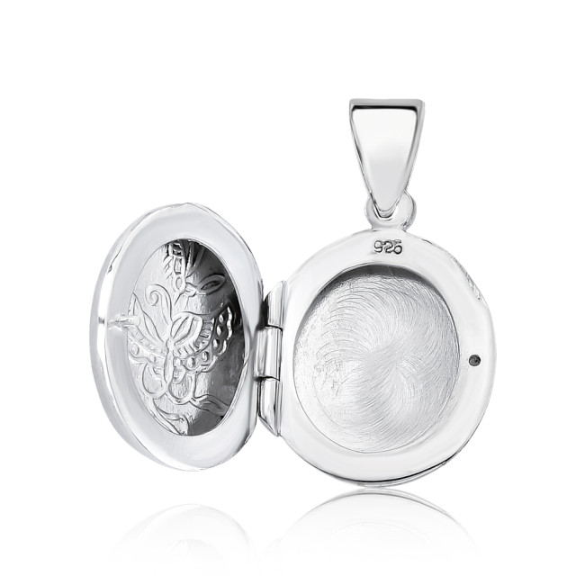 Pingente Prata Relicário Oval Borboleta