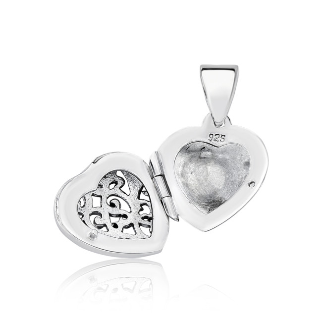 Pingente Prata Relicário Coração Vazado Envelhecido