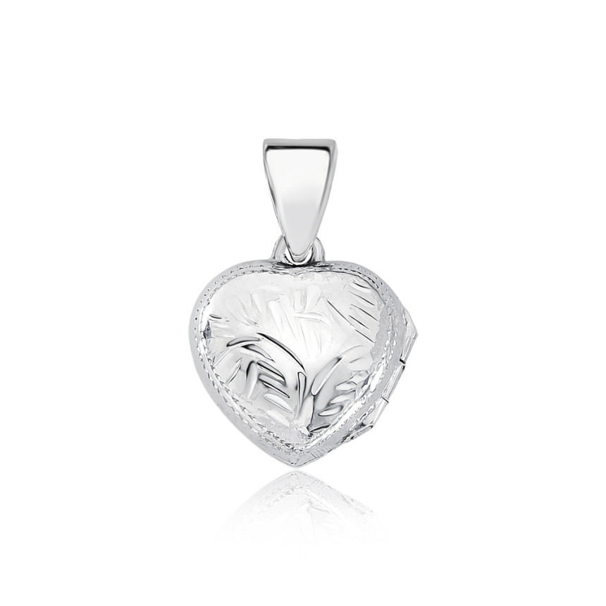Pingente Prata Relicário Coração Ramo e Madrepérola