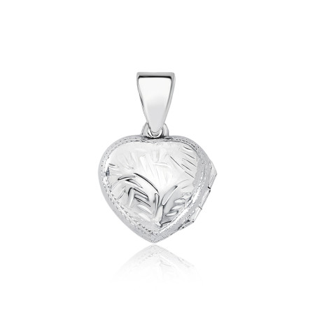 Pingente Prata Relicário Coração Ramo e Madrepérola