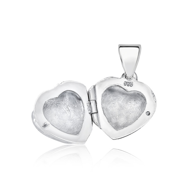 Pingente Prata Relicário Coração Ramo e Madrepérola