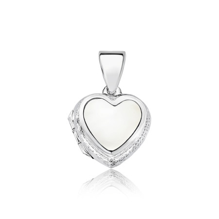 Pingente Prata Relicário Coração Ramo e Madrepérola