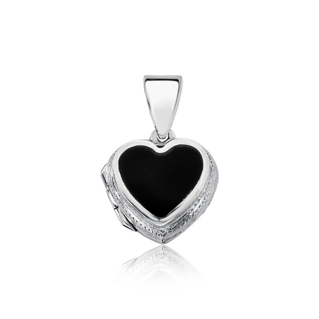 Pingente Prata Relicário Coração Ramo e Ônix