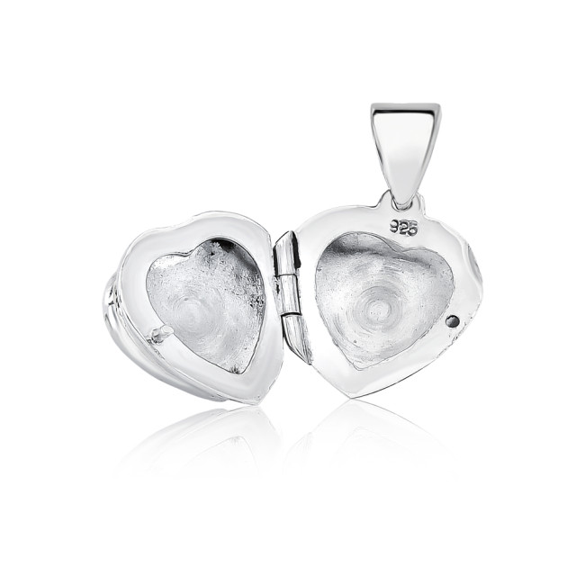 Pingente Prata Relicário Coração Ramo e Ônix