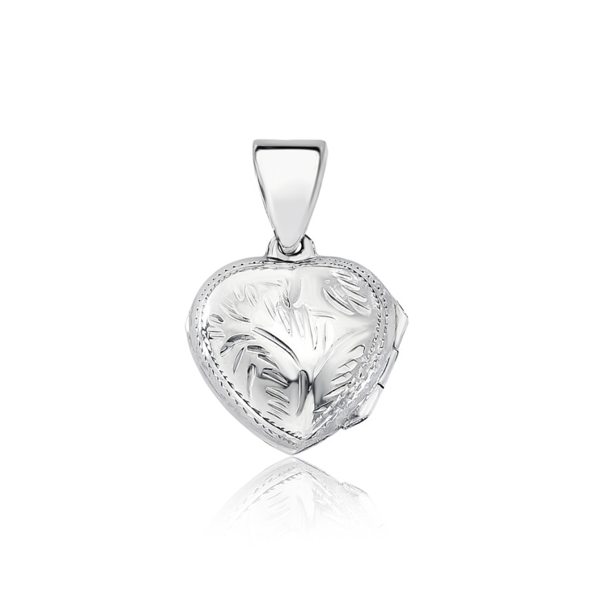 Pingente Prata Relicário Coração Ramo e Ônix