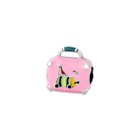 Berloque Prata c/ Ródio You Separador Mala de Viagem Rosa