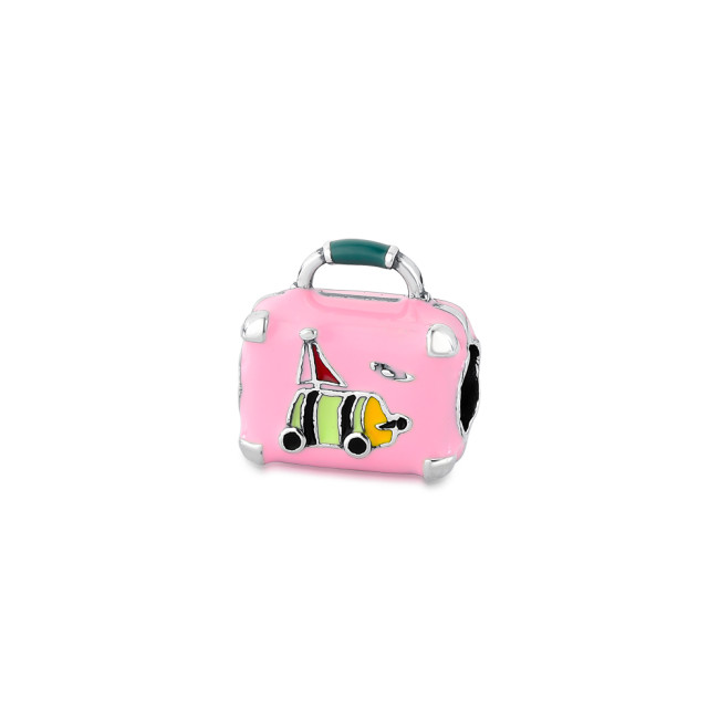 Berloque Prata c/ Ródio You Separador Mala de Viagem Rosa