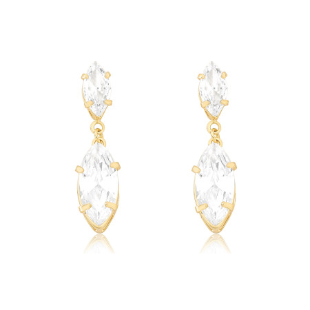 Brinco c/ Duas Zircônias Navete Folheado a Ouro 18K