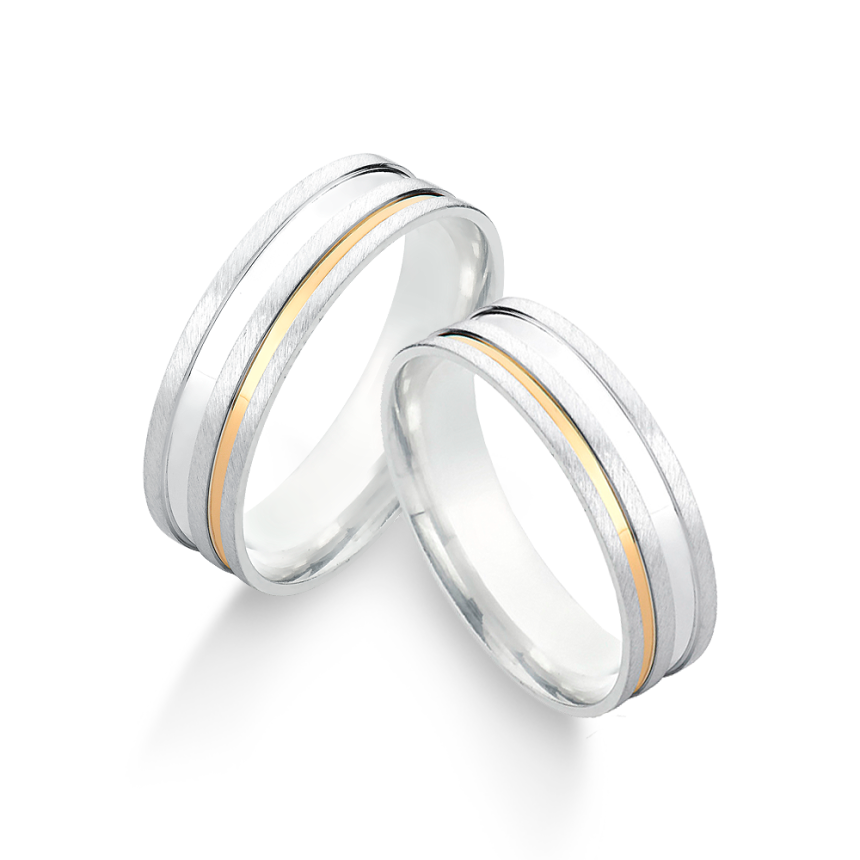 Aliança de Compromisso Prata Acetinada Quadrada e Filete Ouro / 6mm (Valor da unidade)