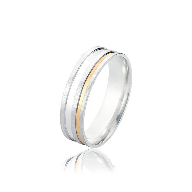 Aliança de Compromisso Prata Acetinada Quadrada e Filete Ouro / 6mm (Valor da unidade)