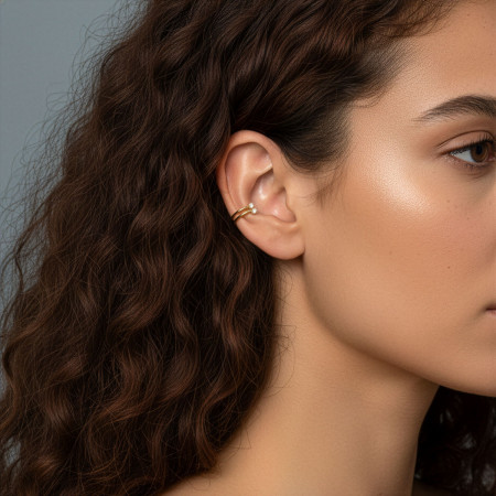 Piercing Orelha Hélix Dublo c/ Zircônias nas Pontas (Pressão) UNIDADE Folheado a Ouro 18k