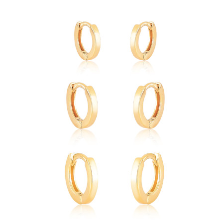 Kit c/ 3 Argolas Click Lisas 10mm / 11mm / 12mm Folheadas a Ouro 18k