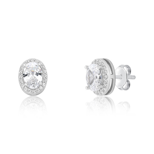 Conjunto Prata c/ Ródio Zircônia Oval c/ Borda Cravejada 9mm