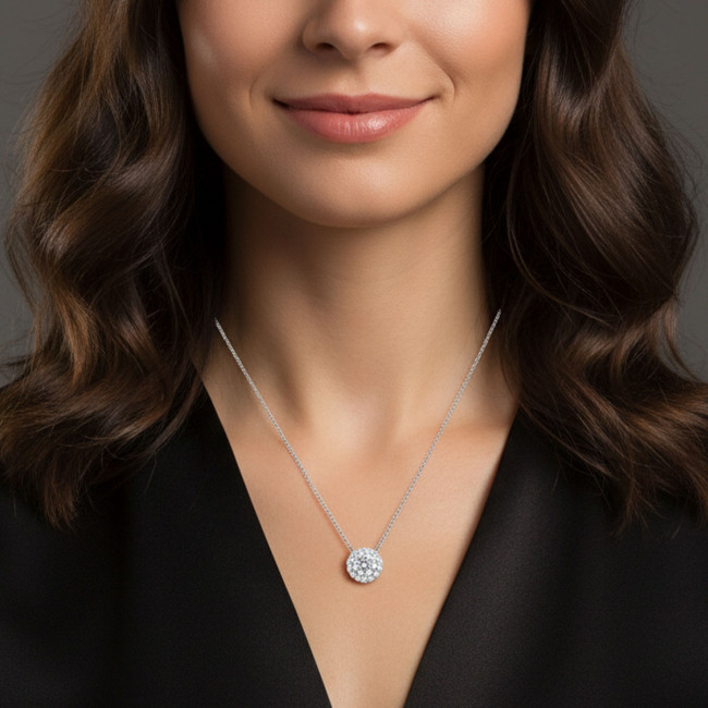 Conjunto Prata c/ Ródio Zircônia Ponto Luz c/ Borda Cravejada 10mm