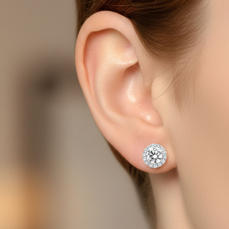 Conjunto Prata c/ Ródio Zircônia Ponto Luz c/ Borda Cravejada 10mm