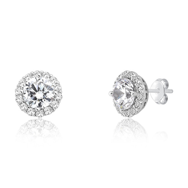 Conjunto Prata c/ Ródio Zircônia Ponto Luz c/ Borda Cravejada 10mm