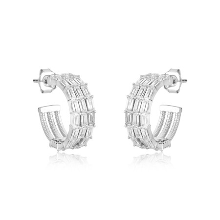 Argola Prata c/ Ródio Zircônias Baguete c/ Tarraxa 16mm