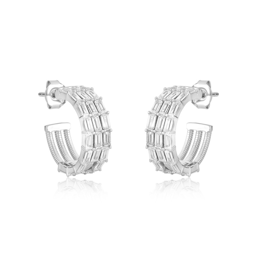 Argola Prata c/ Ródio Zircônias Baguete c/ Tarraxa 16mm