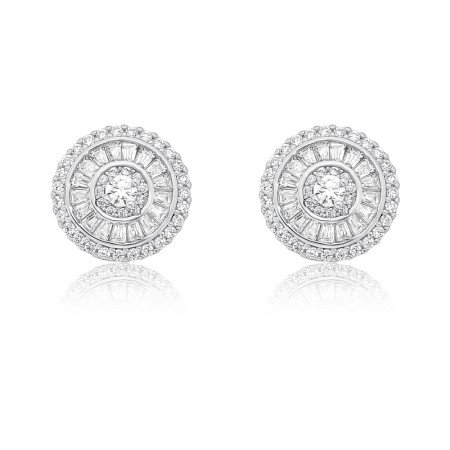 Brinco Prata c/ Ródio Fixo Pizza Zircônia Baguete 13mm