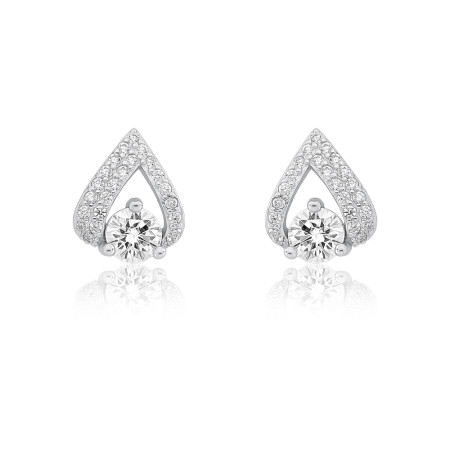 Brinco Prata c/ Ródio Fixo Triangulo Cravejado c/ Zircônia Ponto Luz