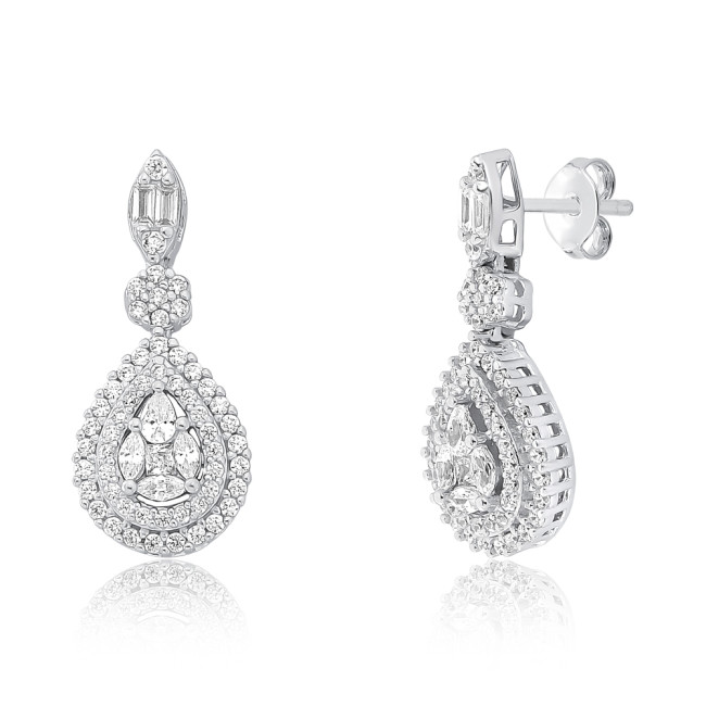 Brinco Prata c/ Ródio Gota Suspenda Cravejada