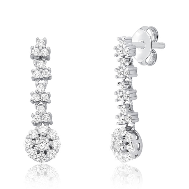 Brinco Prata c/ Ródio Cravejado Suspenso Flor