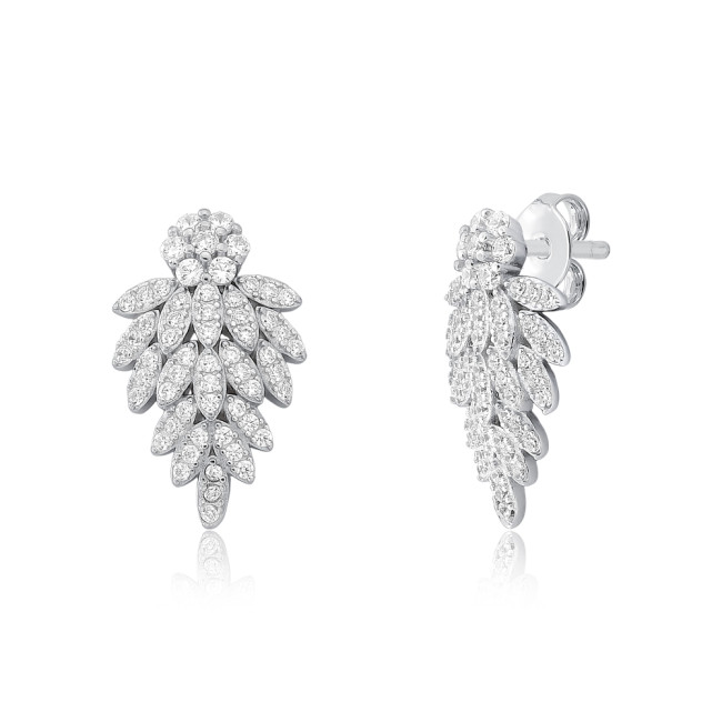 Brinco Prata c/ Ródio Flor e Ramo Cravejado