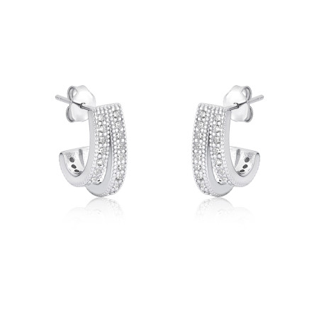 Brinco Prata c/ Ródio Gancho Dois  Fios Cravejados