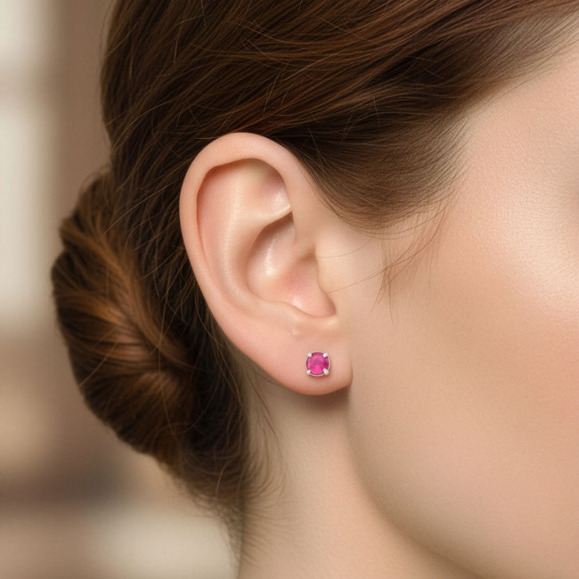 Conjunto Prata Zircônia Redonda Rubi 5mm