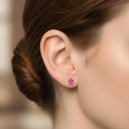 Conjunto Prata Zircônia Redonda Rubi 5mm