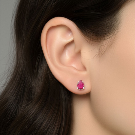 Conjunto Prata Zircônia Gota Rubi 7mm