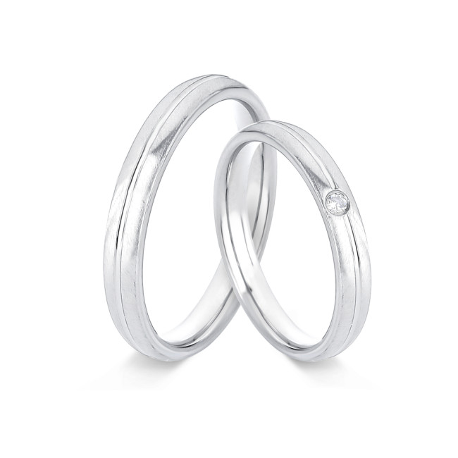 Aliança de Compromisso Aço Acetinado c/ Friso Liso Central e Zircônia / 3mm (Valor da unidade)