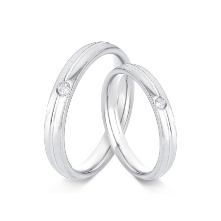 Aliança de Compromisso Aço Acetinado c/ Friso Liso Central e Zircônia / 3mm (Valor da unidade)