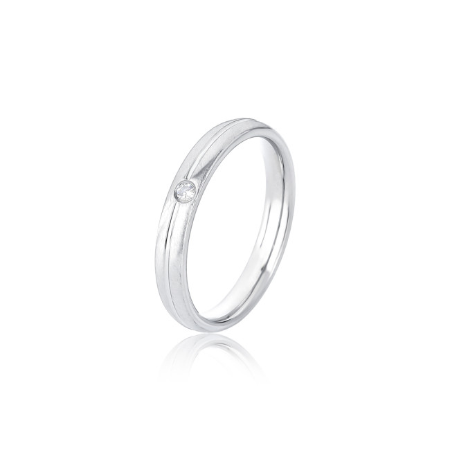 Aliança de Compromisso Aço Acetinado c/ Friso Liso Central e Zircônia / 3mm (Valor da unidade)