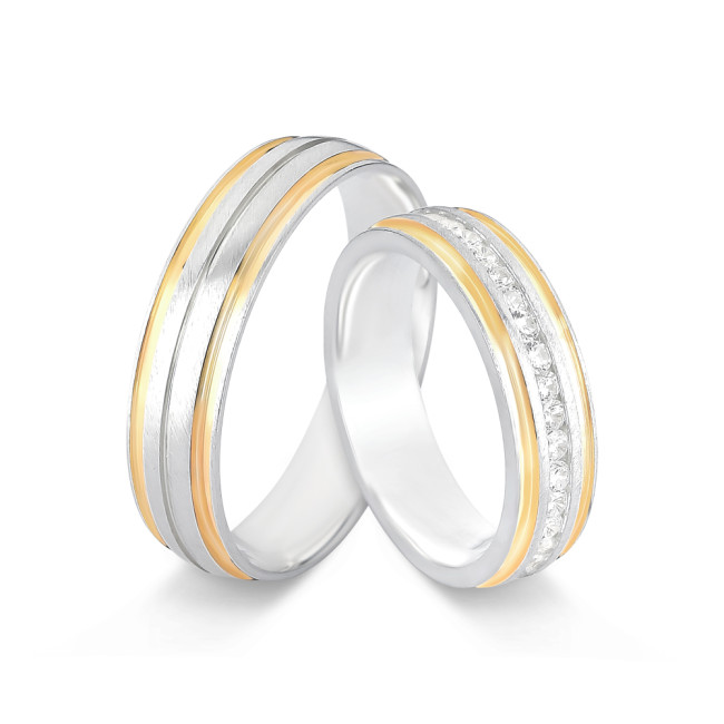 Aliança de Compromisso Prata Acetinada c/ Friso Liso e Laterais Caneta de Ouro / 5mm (Valor da unidade)